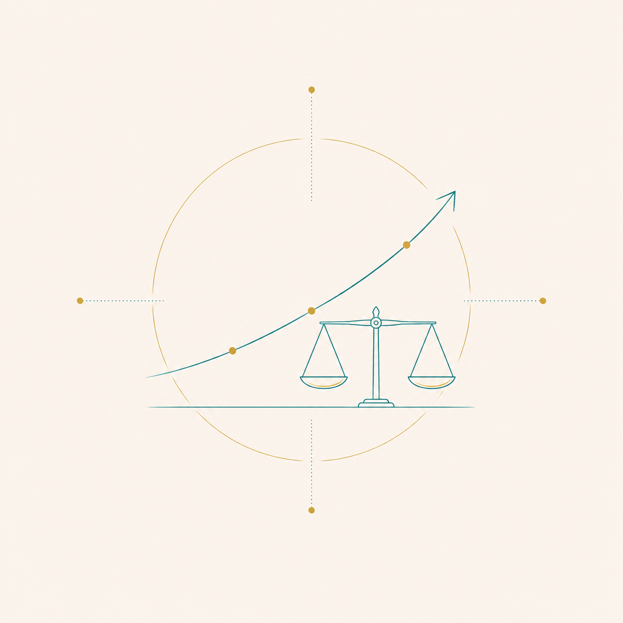 Illustration au trait, courbe et balance, axe financier de l'audit Reikoeur