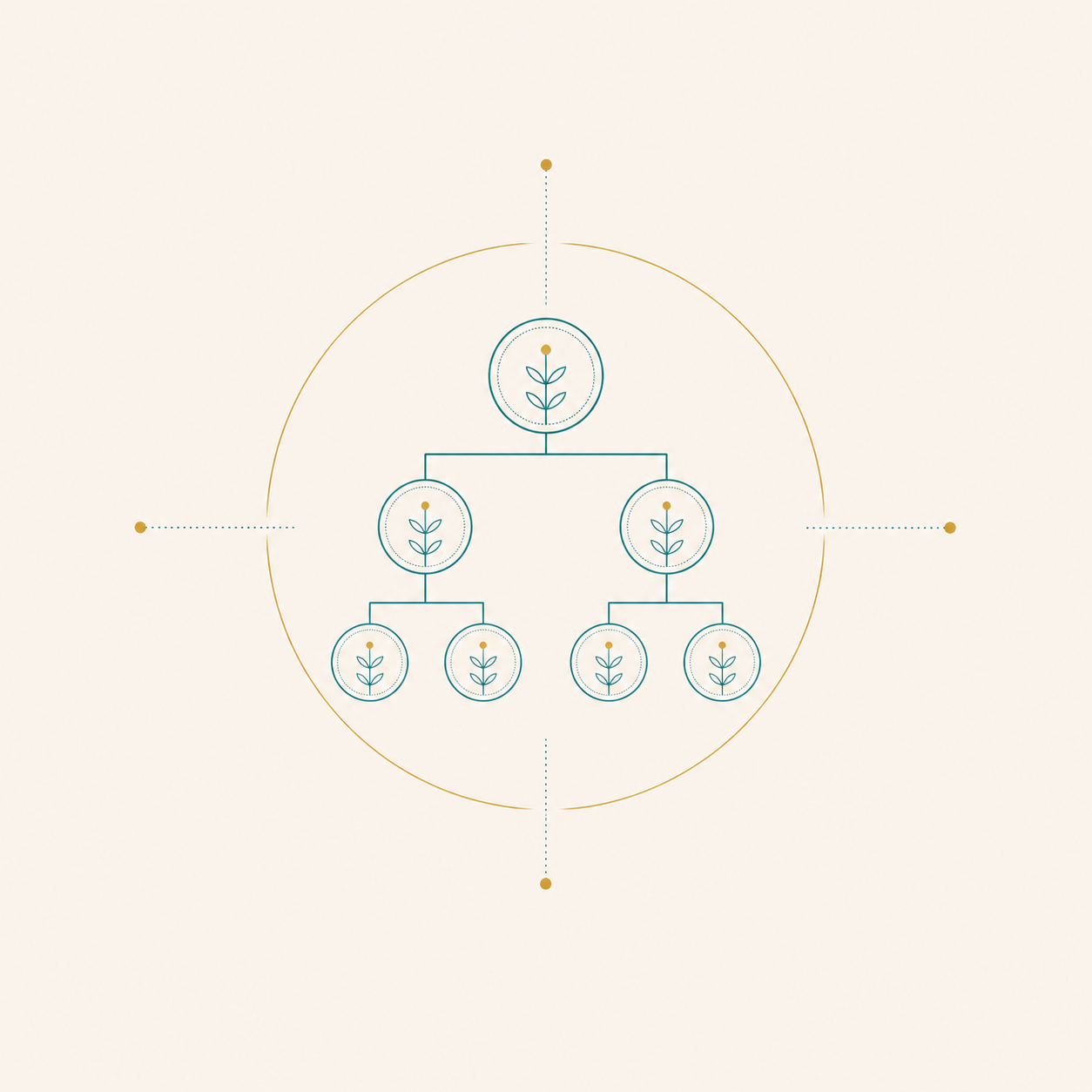 Illustration au trait, filiation de cercles reliés, axe traçabilité de l'audit Reikoeur